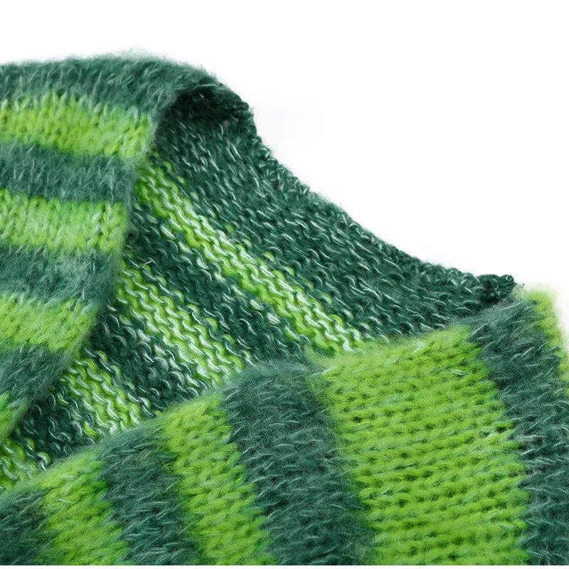 All Green Striped Cool Winter Cardigan Sweaters