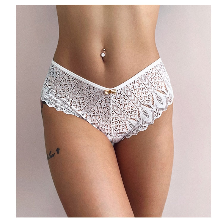 2PCS/Set New Panties Lace Underwear Low-Waist Briefs Hollow Out G String Underpant Embroidery Female Lingerie