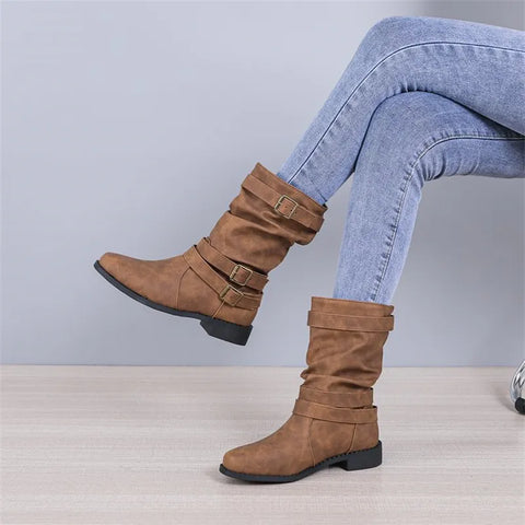 Buckle Decoration Slip on Comfortable Simple Winter Boots