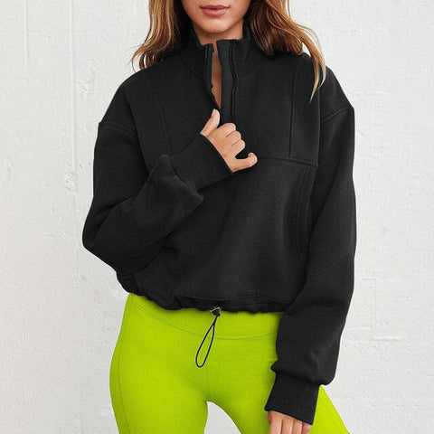 Long Sleeve Solid Color Zipper Collar Sweatshirts