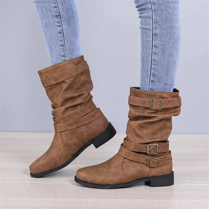 Buckle Decoration Slip on Comfortable Simple Winter Boots