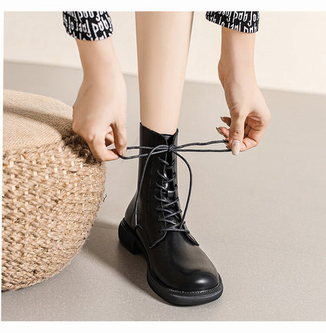 Round Head Lace Up Chelsea Boots For Winter