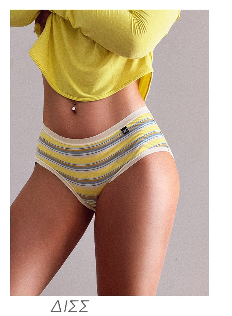 Colored Striped Panties Low Waist Cotton Lingerie Seamless Briefs Underwear Intimates