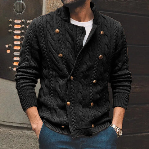 Stand Collar Double Breasted Men's Knitted Cardigan Sweaters