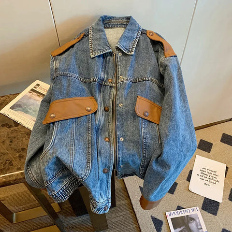 Creative Brown Cover Pack Style Blue Denim Jacket