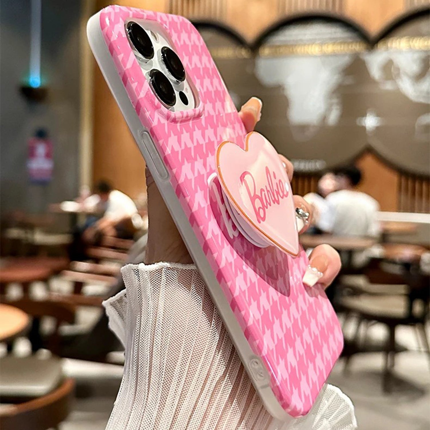 Barbie Pink Houndstooth iPhone Case Simple Barbie Girl Phone Case Compatible With iPhone 15 14 13 12 11 Serie