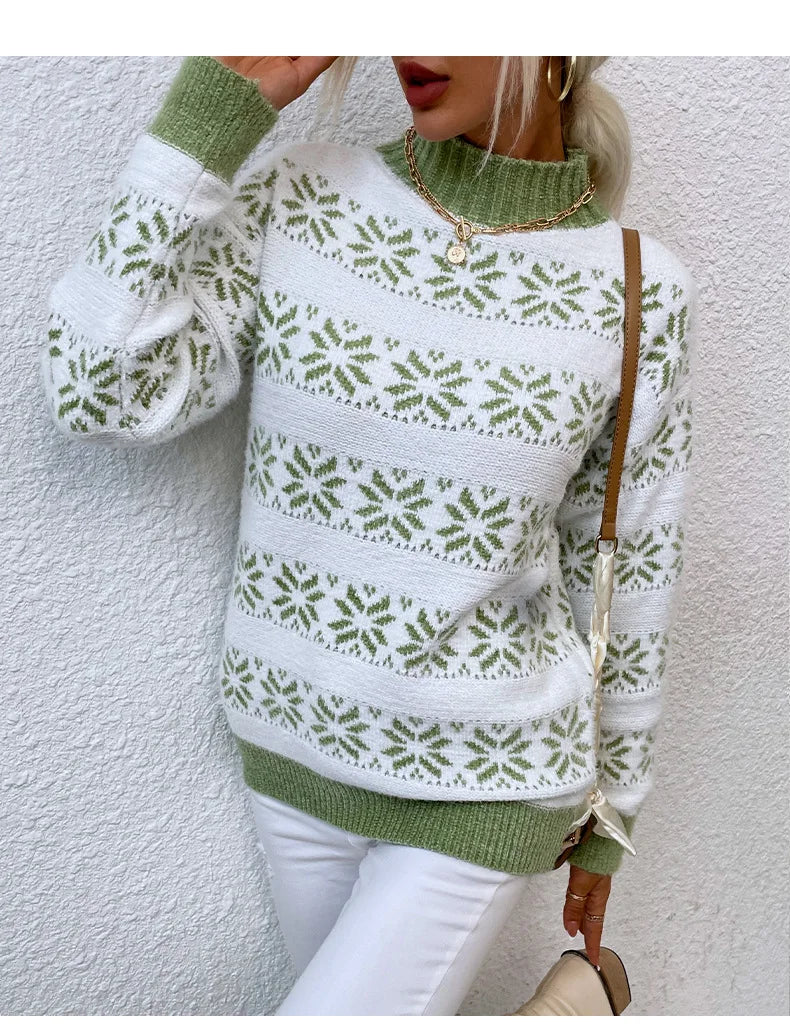 Rollkragenpullover mit Schneeflocken-Strick: Herbst-/Winter-Stil