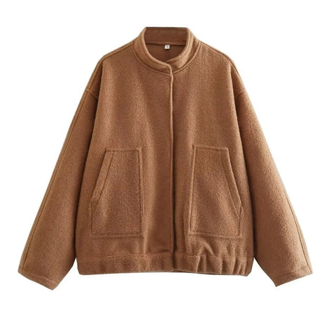 Snap Button Big Pockets Oversized Bomber Jackets