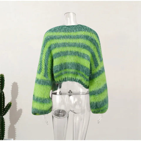 All Green Striped Cool Winter Cardigan Sweaters