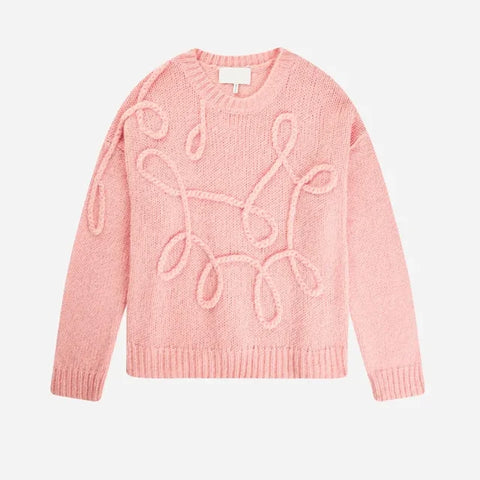 Round Neck Knitted Warm Pink Sweater