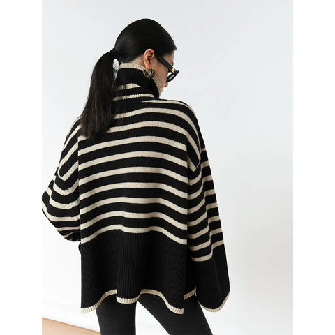 Cool Elegant Striped Loose Style Winter Sweaters