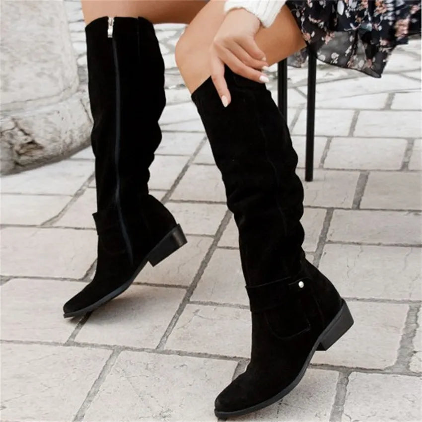 Long Knee High Suede Designer Zipper Winter Boots