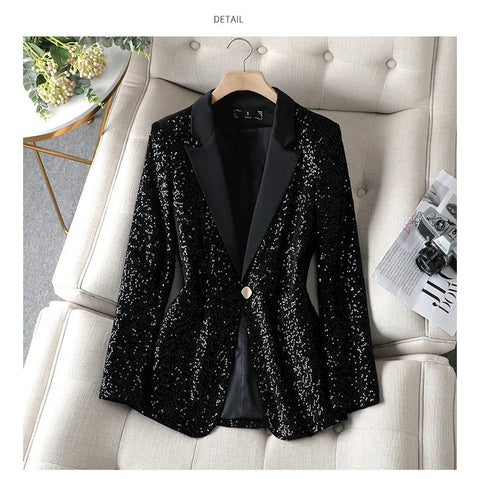 Sequined Shiny Long Sleeve Casual Office Style Blazer Coat