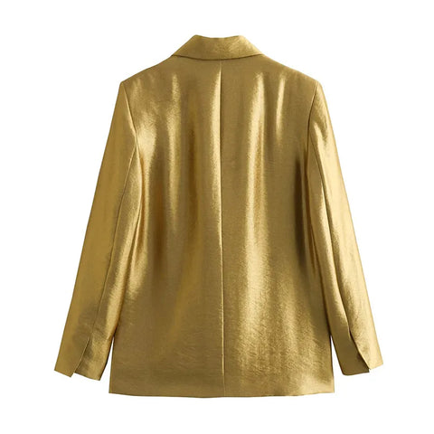 Gold V-Neck Blazer: Stylish Autumn Jacket's 2024 Fashion