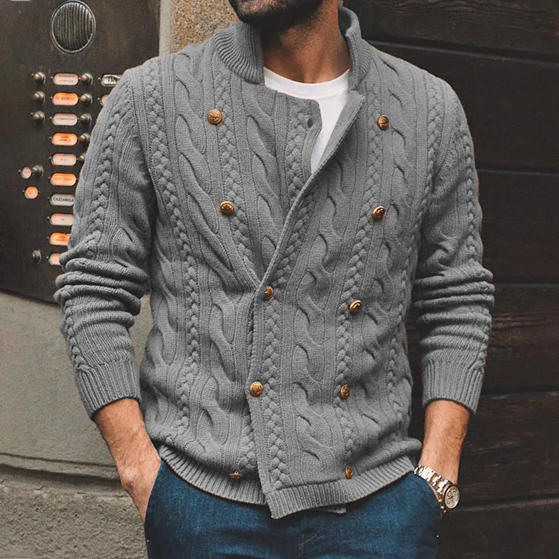 Stand Collar Double Breasted Men's Knitted Cardigan Sweaters