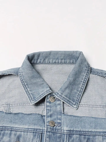 Open Shoulder Irregular Style Crop Denim Coat