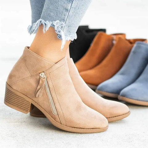 Elegant Zipper Closure Suede Boots