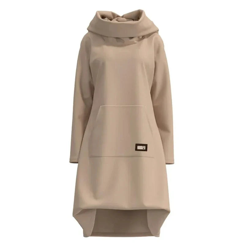 High Neck Hooded Sweatshirt Dress: Chic Office Pullover