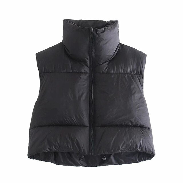 Stand Collar Sleeveless Lightweight Zip Up Puffy Vest