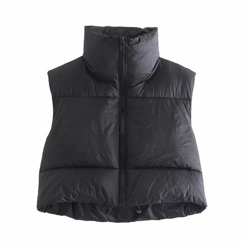 Stand Collar Sleeveless Lightweight Zip Up Puffy Vest