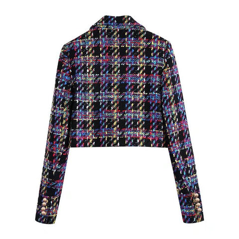 Multi Color Plaid Tweed Blazer Jackets