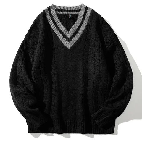 V Neck Mens Winter Knitted Oversized Sweaters