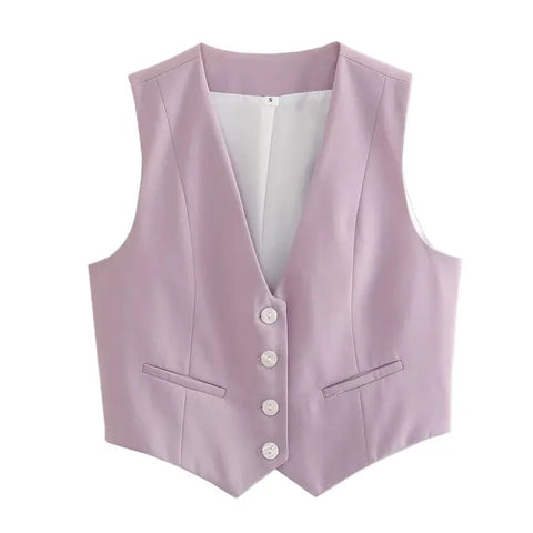 V-Neck Sleeveless Cropped Blazer Vest