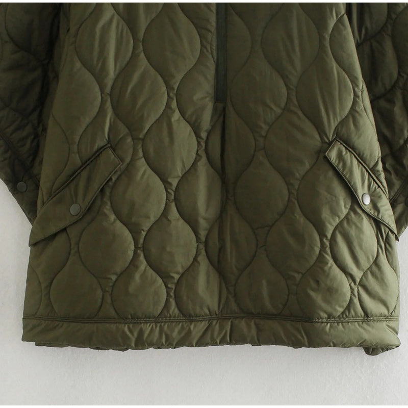 Big Pocket Green Winter Outwear Parka Coat