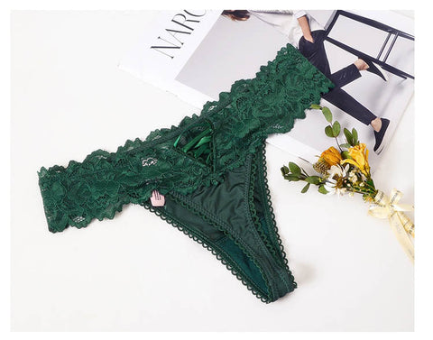 2Pcs/Lot Lace Panties Low-waist Underwear Thong Female G String Lingerie Temptation Embroidery Intimates