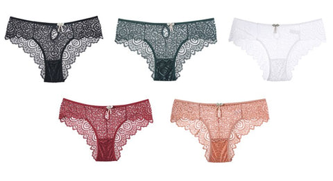 2PCS/Set Panties Lace Underwear Low-Waist Briefs Hollow Out G String Underpant Transparent Female Lingerie