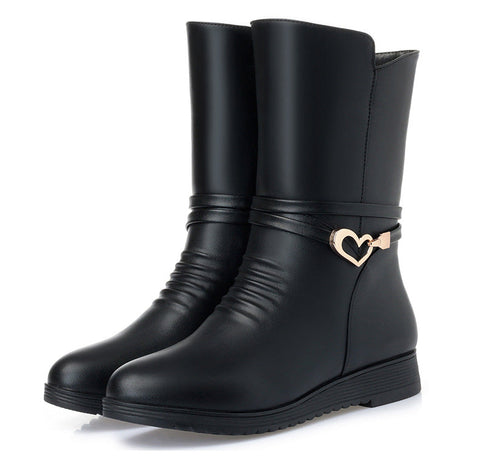 Black Leather Mid Calf Boots