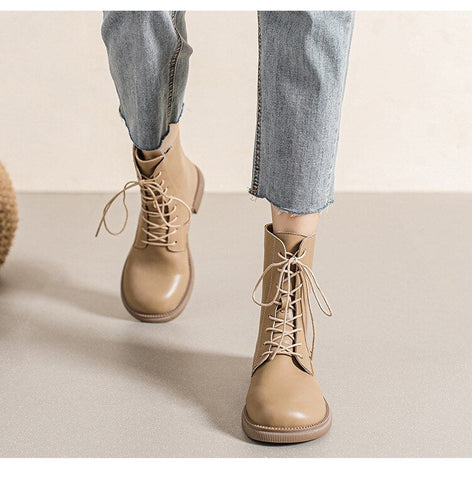 Round Head Lace Up Chelsea Boots For Winter