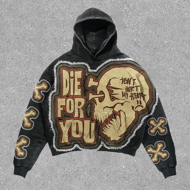 Don't Hurt My Heart Retro Skull Print Casual Hoodies