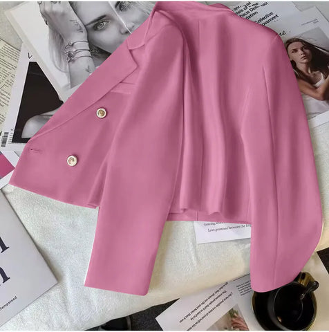 Pink Double Breasted Crop Blazer Jackets