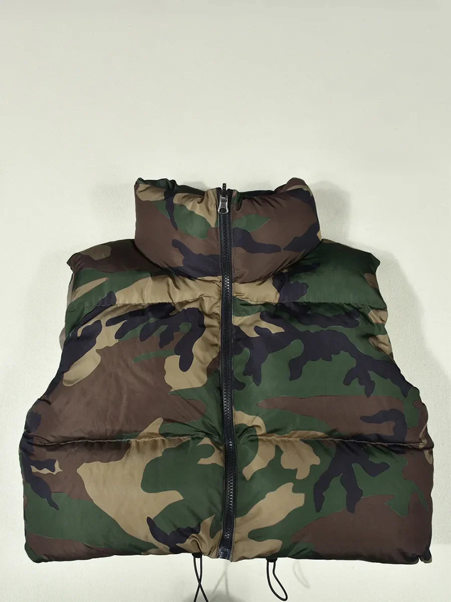 Camouflage Print Puffer Vest: Cute Sleeveless Bubble Coats