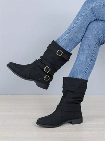 Buckle Decoration Slip on Comfortable Simple Winter Boots