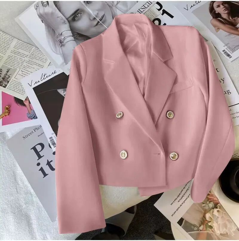 Pink Double Breasted Crop Blazer Jackets