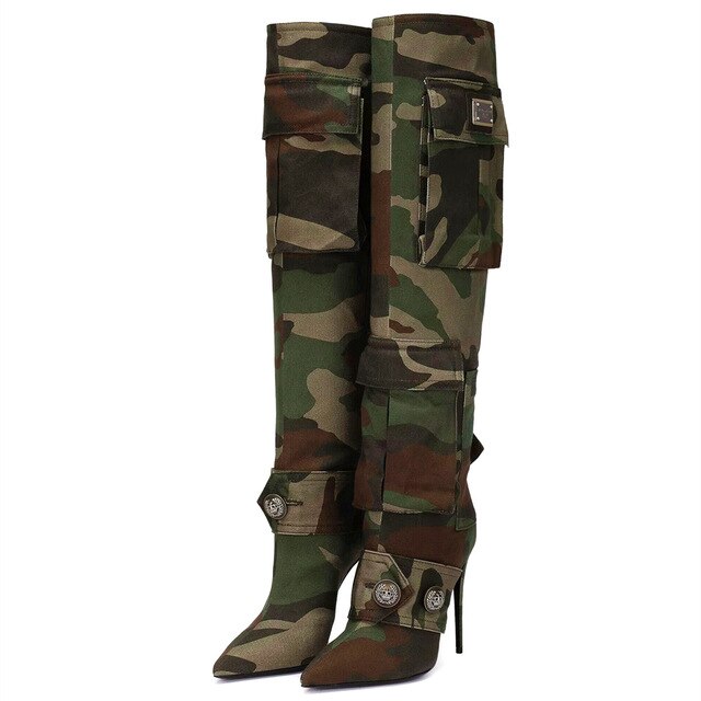 Camouflage Thin High Heel Knee High Boots