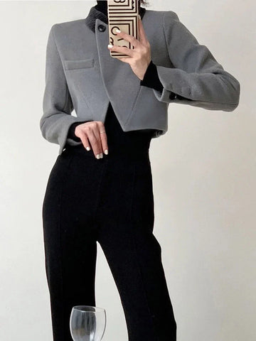 French Design Grey Cropped Tweed Blazer Jacket