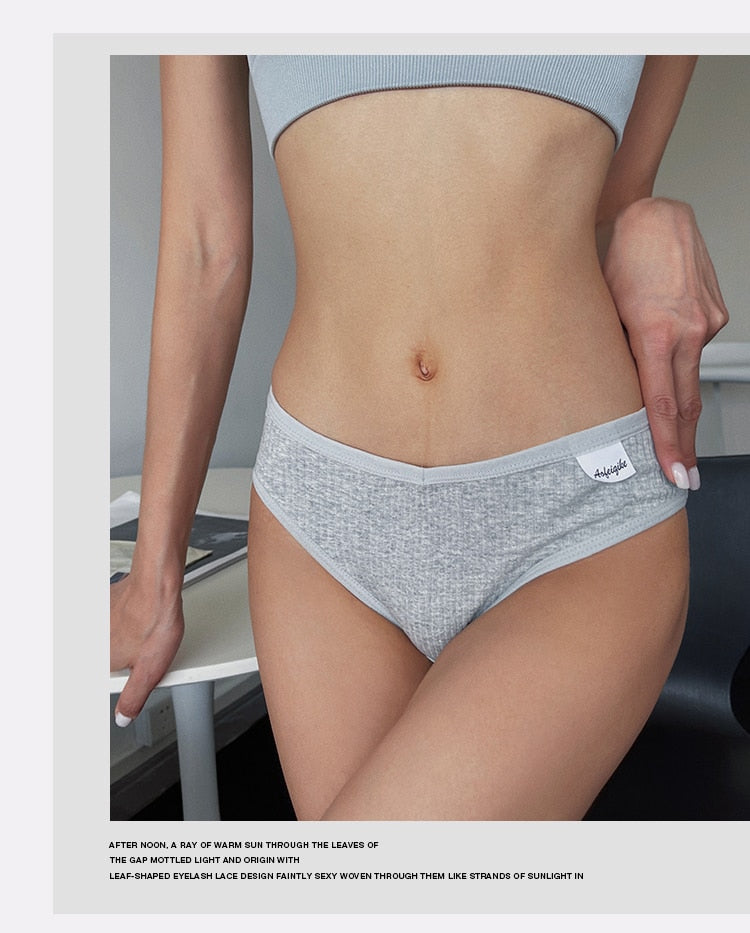 2PCS/Set Panties Striped Low-Rise Underwear Plus Size Breathable Briefs Female G String Soft Lingerie