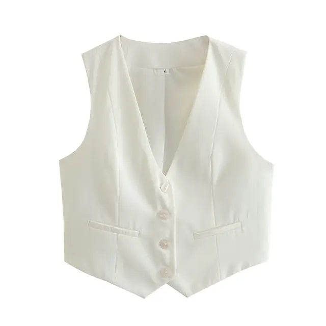 V-Neck Sleeveless Cropped Blazer Vest