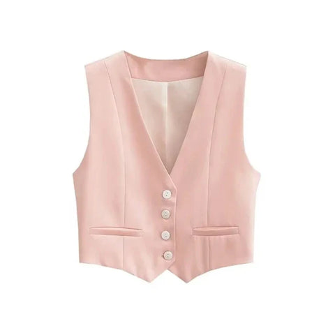 V-Neck Sleeveless Cropped Blazer Vest