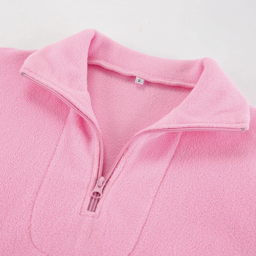 Polar Fleece Half Zipper Warm Pink Sweater