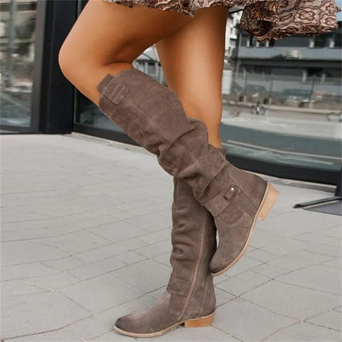 Long Knee High Suede Designer Zipper Winter Boots