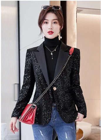 Sequined Shiny Long Sleeve Casual Office Style Blazer Coat