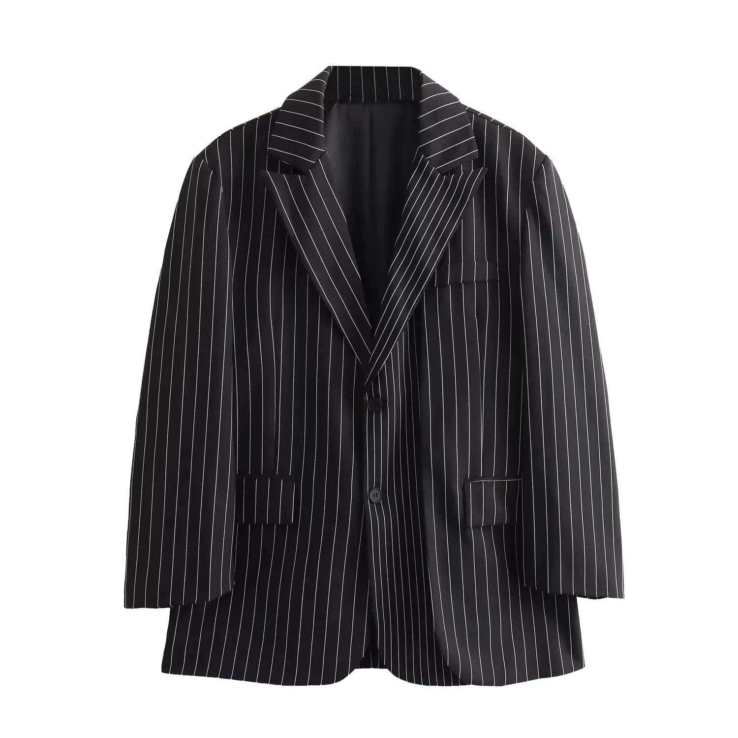 Striped V-Neck Blazer: Casual Office for 2024 Autumn with Pockets