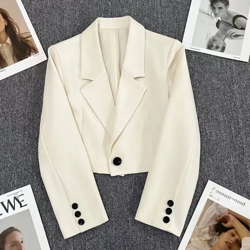 Elegant Office Style Button Up Cropped Blazers