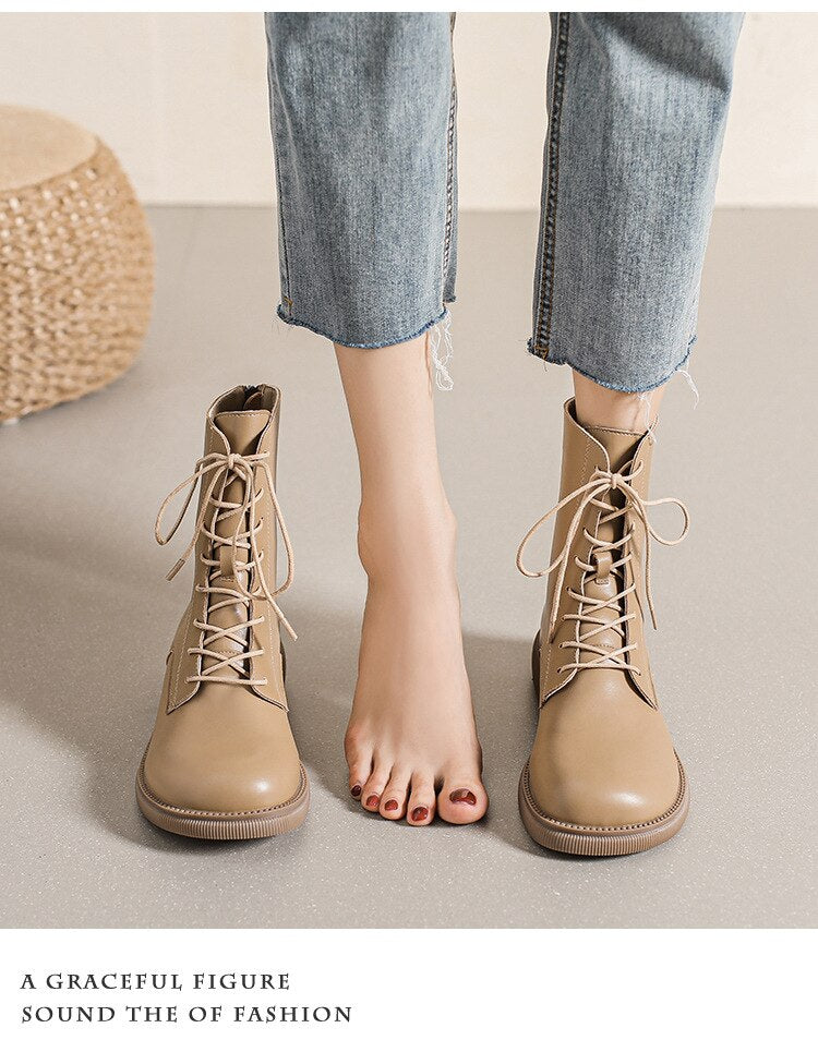 Round Head Lace Up Chelsea Boots For Winter