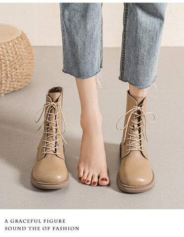 Round Head Lace Up Chelsea Boots For Winter