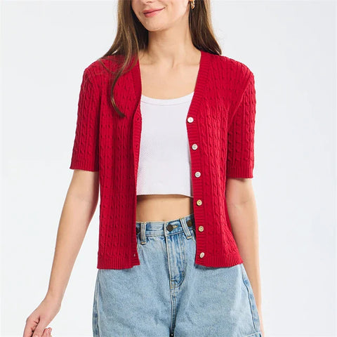 Straight Style Button Down Thin Cropped Cardigan